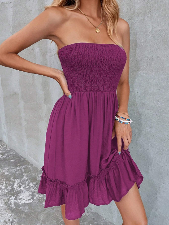 VCAY Solid Ruffle Hem Tube Dress