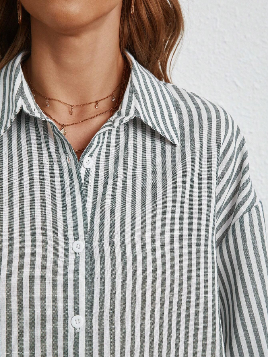 Frenchy Striped Print Drop Shoulder Shirt