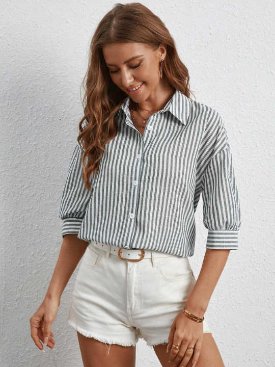 Frenchy Striped Print Drop Shoulder Shirt