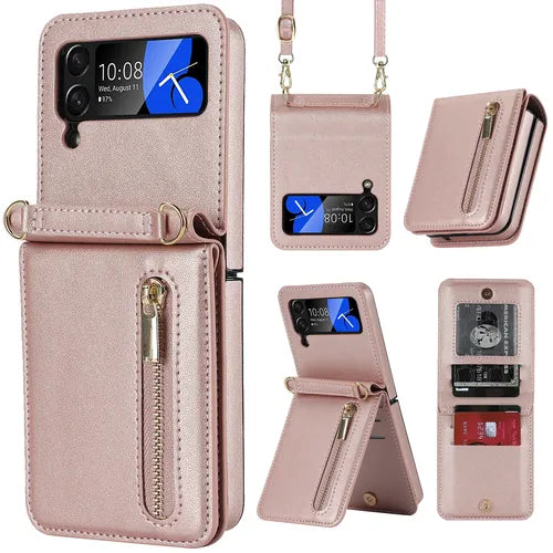 Flip Crossbody Multi Card Slot Zipper Wallet Foldable For Samsung Galaxy Z Flip 3/ Flip 4