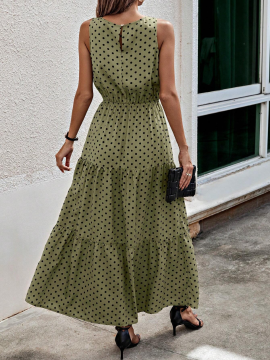 LUNE Polka Dot Print Ruffle Hem Dress Without Belt