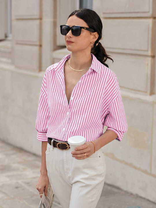 Frenchy Striped Print Drop Shoulder Shirt