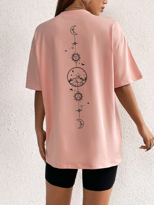 Sun & Moon Print Drop Shoulder Tee