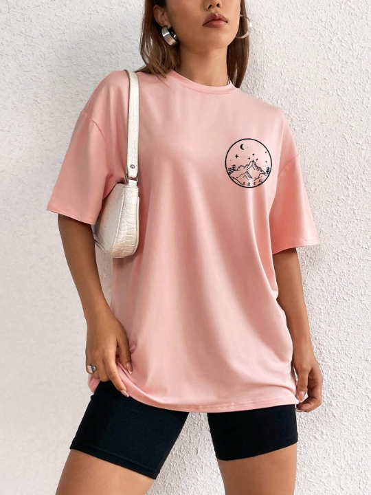 Sun & Moon Print Drop Shoulder Tee