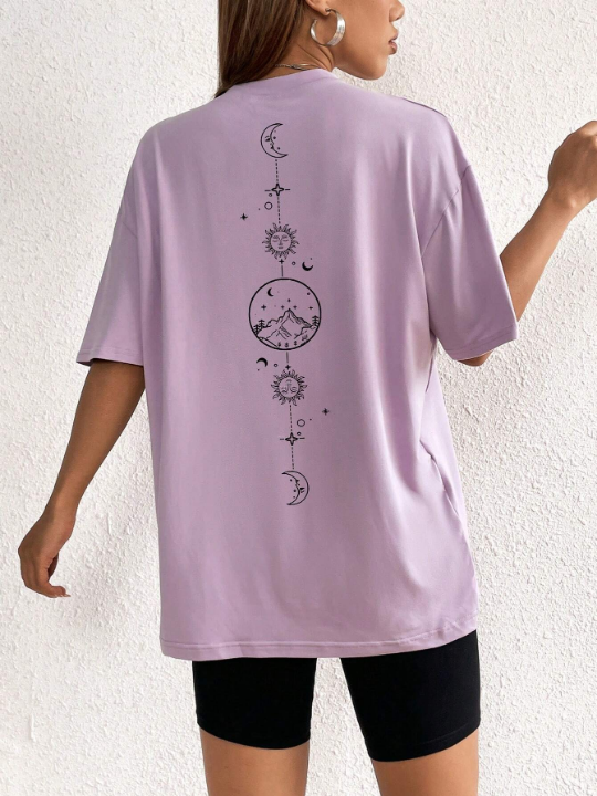 Sun & Moon Print Drop Shoulder Tee