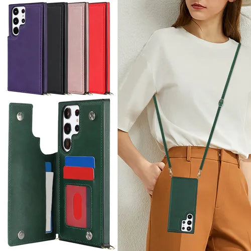 Crossbody PU Leather Case For Samsung Galaxy S23 S22 Plus Note 20 Ultra Wallet Card Slot Stand Holder Phone Bag Cover