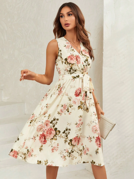 LUNE Floral Print Belted Dress