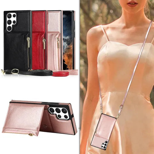 Crossbody بو الجلود الحال بالنسبة لسامسونج غالاكسي S23 S22 زائد نوت 20 الترا محفظة الحبل فتحة للبطاقات حامل مغناطيسي غطاء حقيبة الهاتف