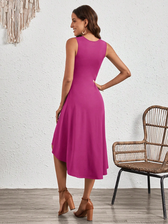 LUNE Solid Twist Front Sleeveless Dress