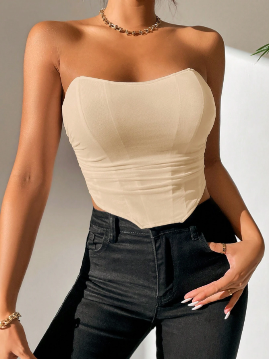 PETITE Solid Ruched Bandana Hem Tube Top