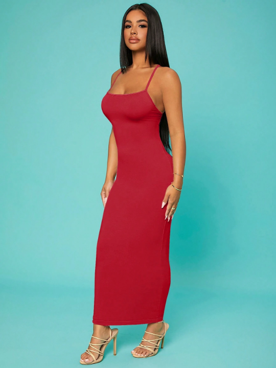 Solid Criss-cross Backless Bodycon Dress