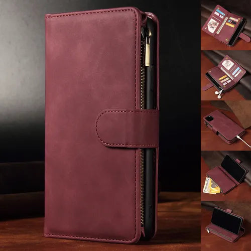 Leather Zipper Wallet Phone Case With Card Slots Kickstand For Samsung Galaxy S8 Plus Note 20 Ultra Note 10 Pro Note 9 A10 A20e A30 A30s A40 A50 A50s A70 A70s A10s A20s A40s M30 M30s A91 A81