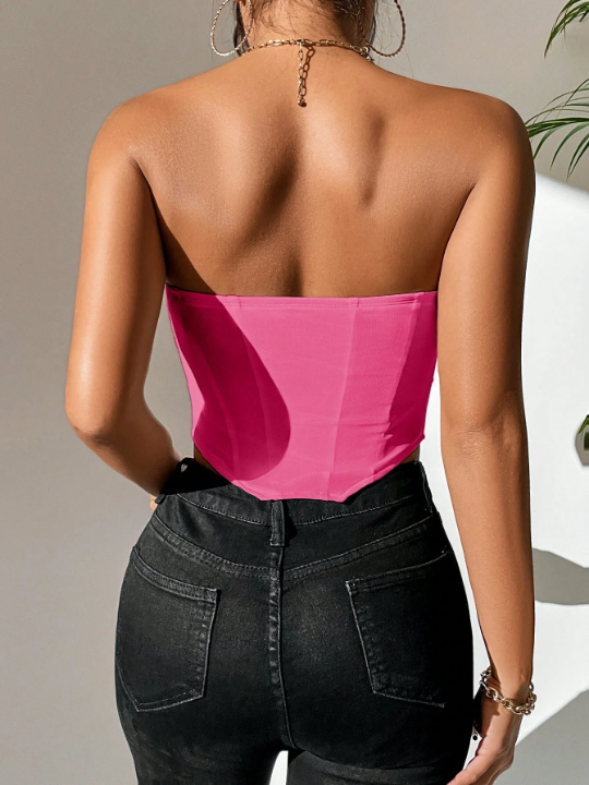 PETITE Solid Ruched Bandana Hem Tube Top