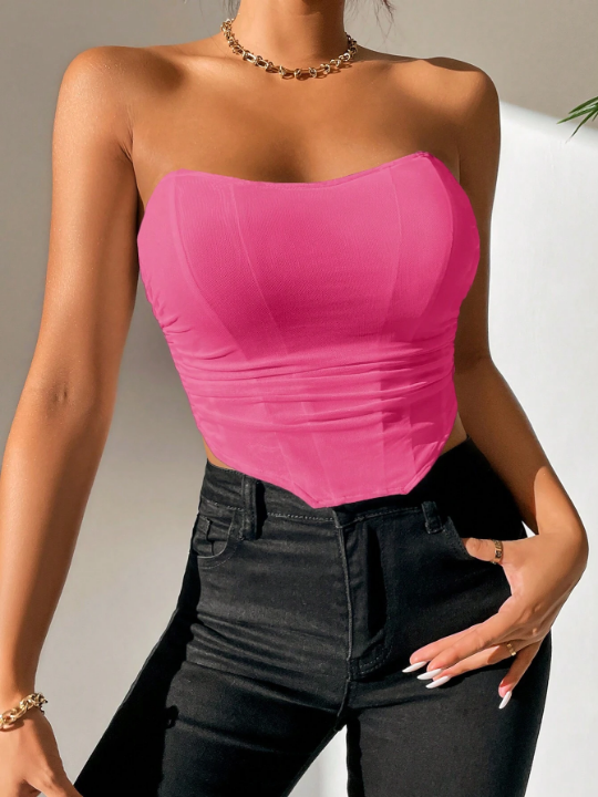 PETITE Solid Ruched Bandana Hem Tube Top