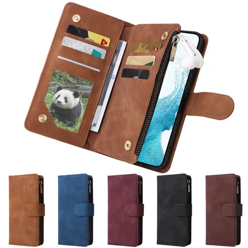 For Samsung Galaxy A54 A34 A14 A73 A53 A33 A13 4G 5G Wallet Case For Women Men, PU Leather Magnetic Flip Lanyard Strap Wristlet Zipper Card Holder Phone Cases