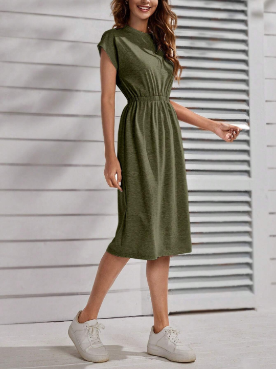 LUNE Solid Batwing Sleeve Dress