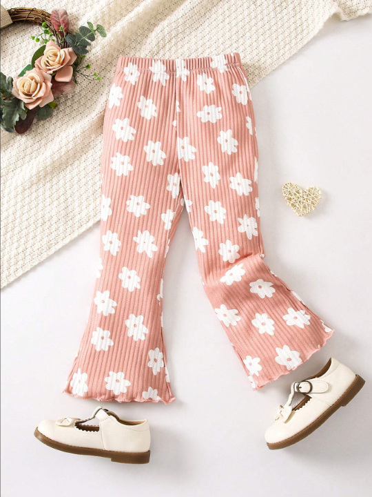 SHEIN Young Girl Floral Print Flare Leg Pants