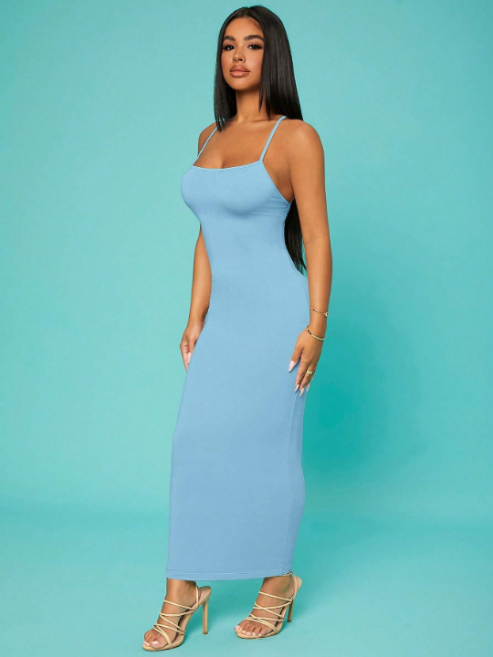 SXY Solid Criss Cross Backless Bodycon Dress