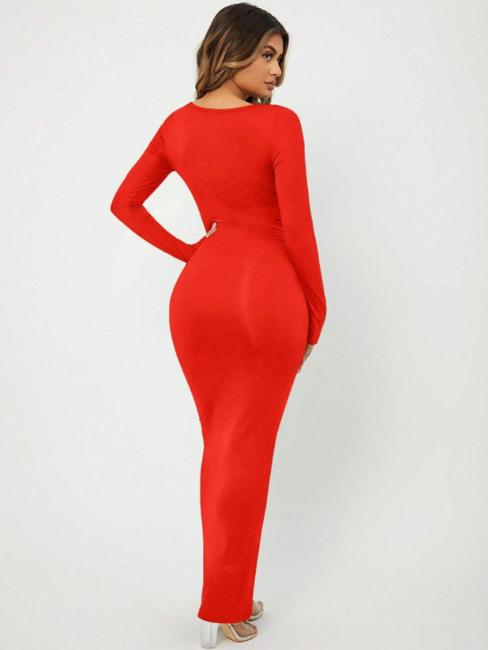 SXY Solid Scoop Neck Bodycon Dress