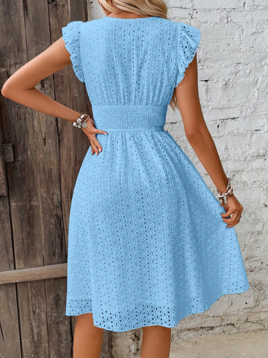 VCAY Eyelet Embroidery Ruffle Trim Dress