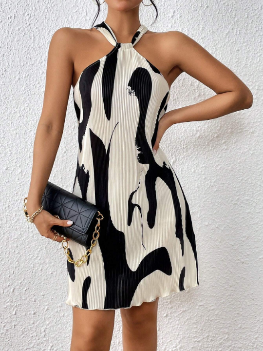 Privé Spring Break Graphic Print Halter Neck Dress