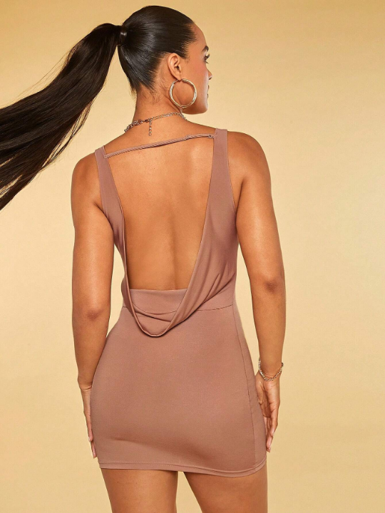 BAE Solid Backless Bodycon Dress