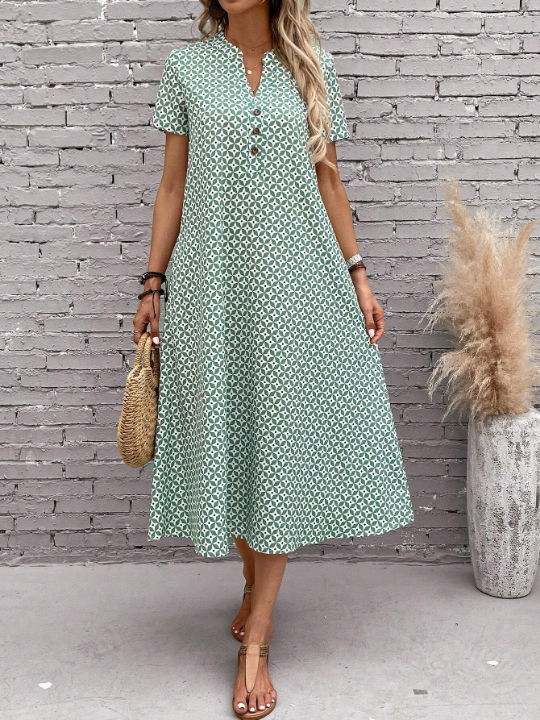 EMERY ROSE Allover Print Button Front Dress