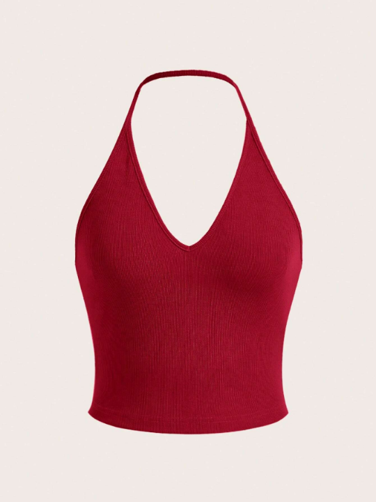 EZwear Solid Backless Halter Top