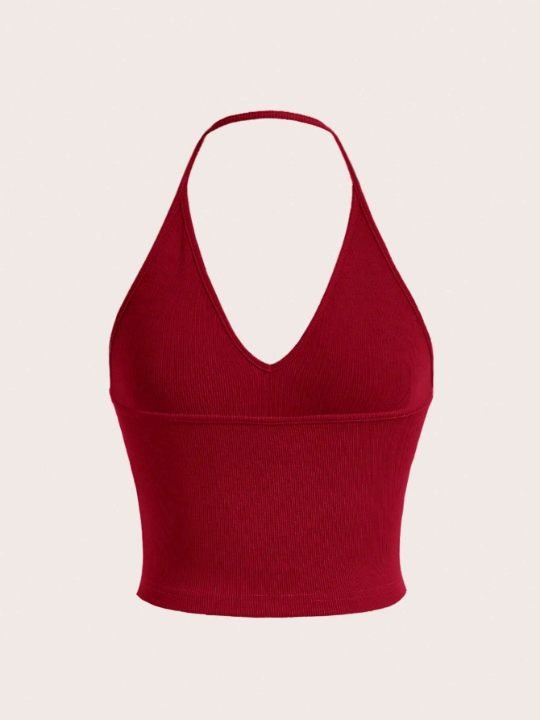 EZwear Solid Backless Halter Top