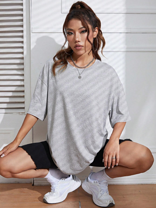 Solid Drop Shoulder Oversized Tee