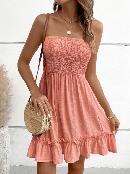 VCAY Solid Ruffle Hem Tube Dress