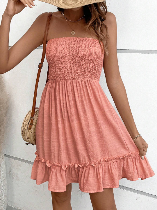 VCAY Solid Ruffle Hem Tube Dress