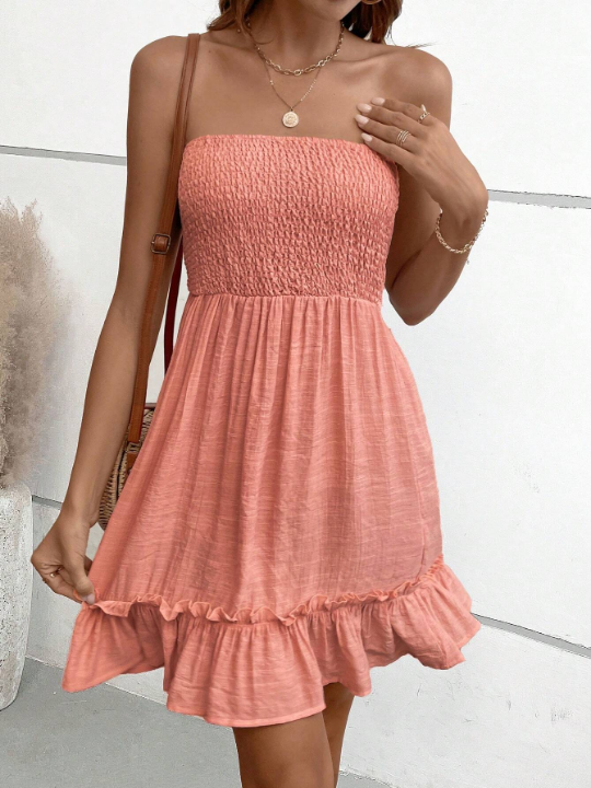 VCAY Solid Ruffle Hem Tube Dress