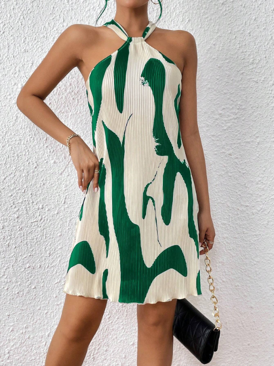 Privé Spring Break Graphic Print Halter Neck Dress