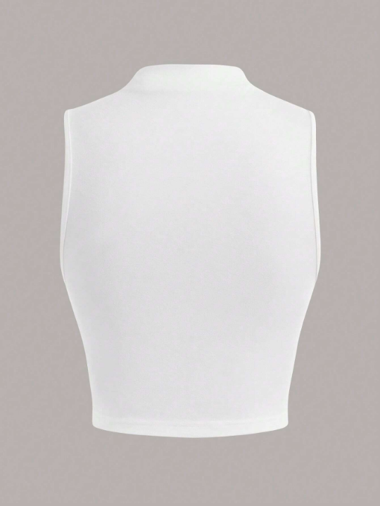 EZwear Summer Going Out Mock Neck Ruched Side White Summer Tank Top