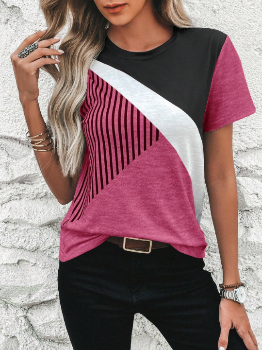 LUNE Striped Print Colorblock Tee