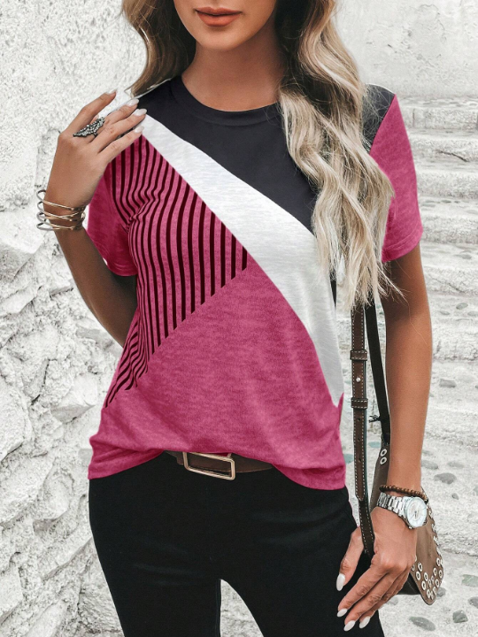 LUNE Striped Print Colorblock Tee