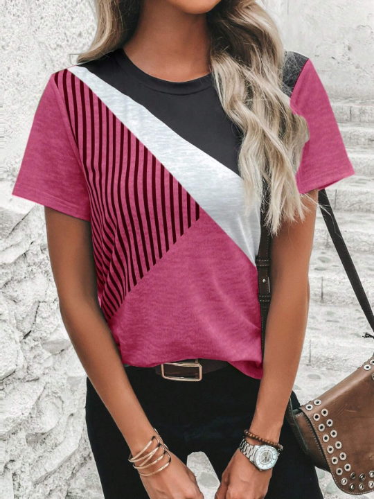 LUNE Striped Print Colorblock Tee