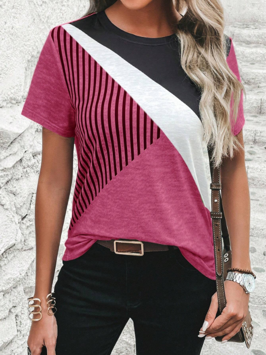 LUNE Striped Print Colorblock Tee