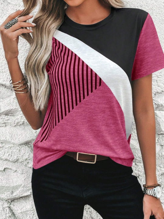 LUNE Striped Print Colorblock Tee