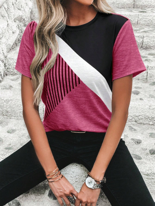 LUNE Striped Print Colorblock Tee