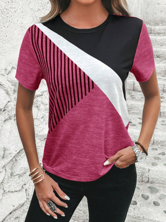 LUNE Striped Print Colorblock Tee