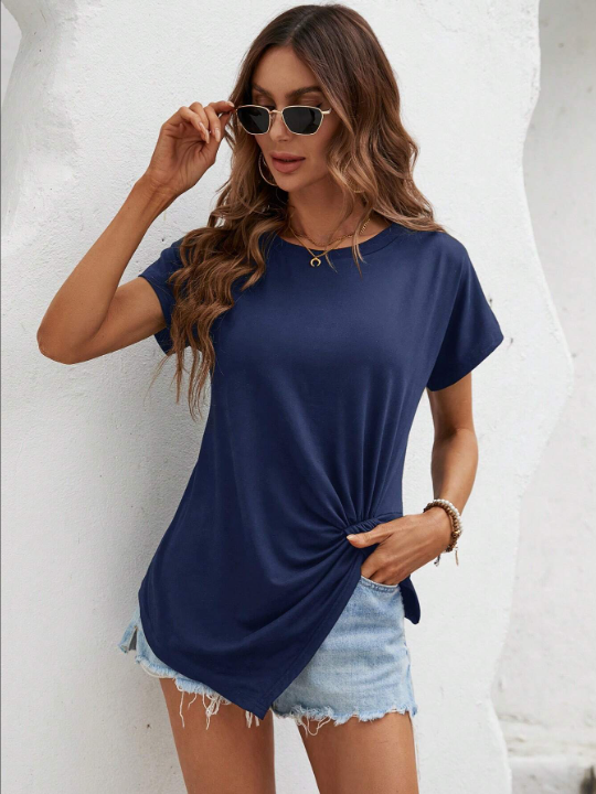 LUNE Twist Front Asymmetrical Hem Tee