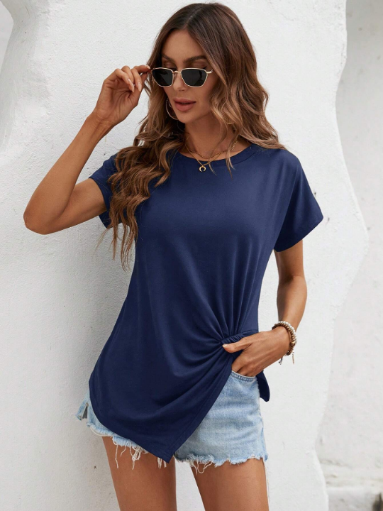 LUNE Twist Front Asymmetrical Hem Tee