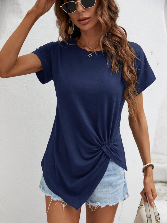 LUNE Twist Front Asymmetrical Hem Tee