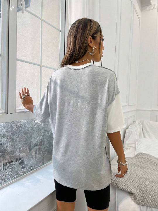 Colorblock Top-stitching Drop Shoulder Tee