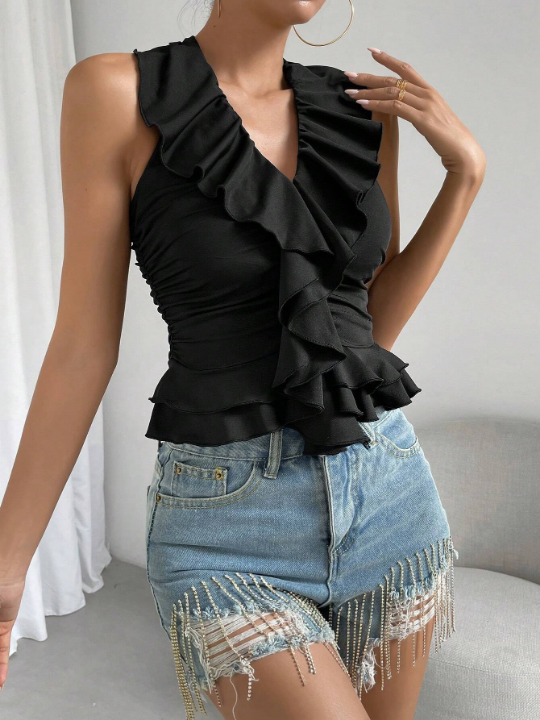 BAE Ruffle Trim Ruched Tank Top