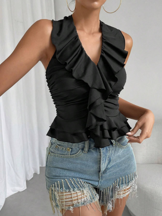 BAE Ruffle Trim Ruched Tank Top