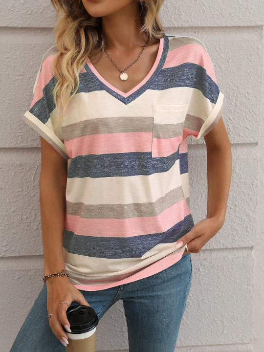 LUNE Striped Print Batwing Sleeve Tee