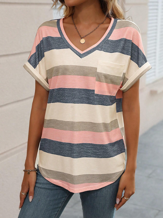 LUNE Striped Print Batwing Sleeve Tee